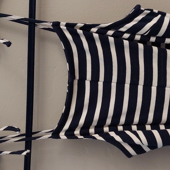 MONTEAU Navy and White Striped Sleeveless Jumper With Waist Sash - Picture 2 of 11